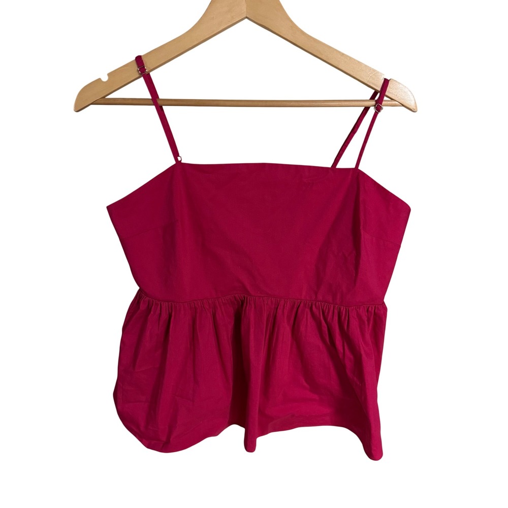 Express‎ Womens Magenta Pink Peplum Cami Top Smocked Back Adjustable Straps M